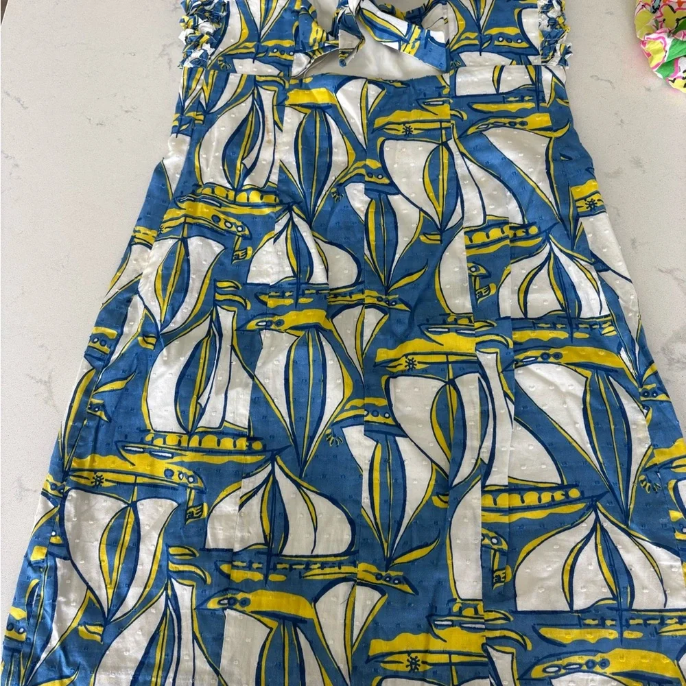 Lilly Pulitzer Blue and Yellow Sailboat Print Dress Size 2 with alterations - Picture 2 of 5